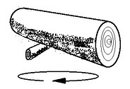 Tom's drawing to show that spinning a log on a stick is an easy way to change direction when rolling a log. 
