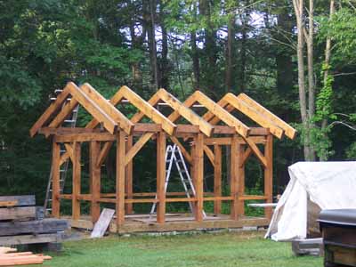 Side view of a screen house frame.
