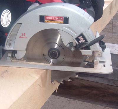 Saw safety.
When exiting a timber stop the forward motion of the saw when the arbor is at the outside surface of the timber and stop the power by releasing the trigger. Do not remove the blade from the timber until it has stopped turning.
