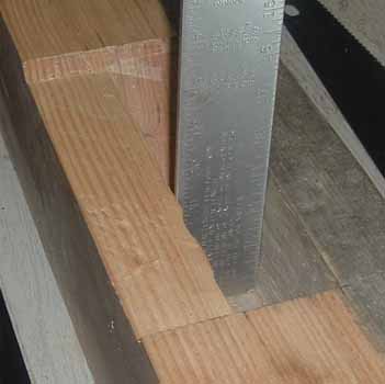 Checking a mortise with framing square
