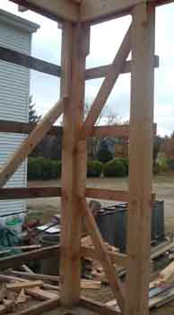 Photo of door side bracing.
This photo shows the bracing attached to the side of the doorway to make it stable at the corner post.
