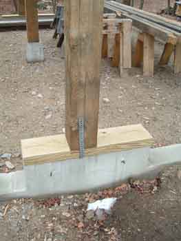 Post on pressure treated sill over foundation with metal strap
