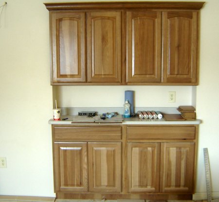 Living room hickory cabinets
