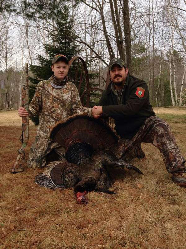 hunter turkey 2014
turkey weighed 19 pounds,beard 8 5/8 inches,spurs one inch   Hunter is 15 years old   Youth day
