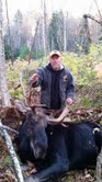 oj guide moose oct 14 zone 1
oj did a moose guide and found a cross bow arrow in a moose. moose was about 3 years old. About 600-700 pounds,10 points,32 inch spread. This is the shooter pictured.
