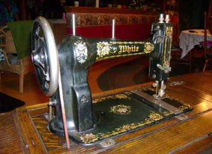 white treadle sewing machine
made between 1877 to 1890
