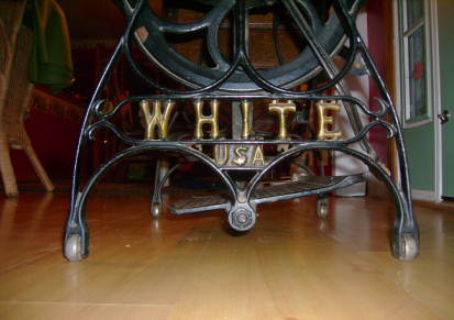 white treadle sewing machine
made between 1877 to 1890
