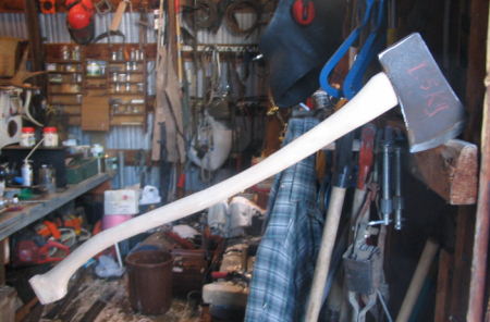 The axe of making an axe handle
 The handle on the axe haed 
