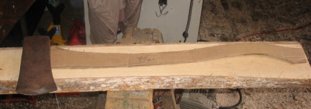 making an axe handle
determaning the lenght of the handle with template on board .
