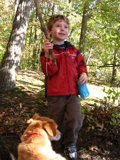 My son Timmy and dog Rosie on a beautiful October day at Audubon State Park.
