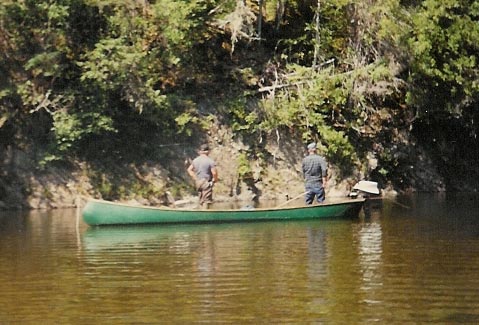 chestnut canoe on Upsulquitch River
fishing Atlantic salmon
