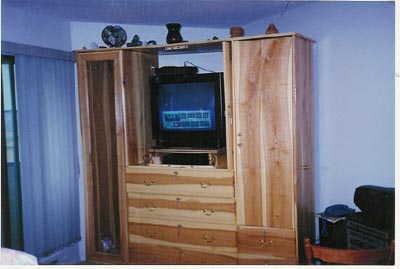 Entertainment Centre
Entertainment centre made from white ash. 6 x 6 foot. Has a lazy susan swivel with pull out tv tray.
Keywords: white ash entertainment centre