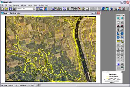 Maptitude 4.6 generated contours, overlaid on aerial photo
