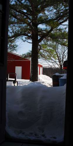 Backdoor
Snow piled up against door
