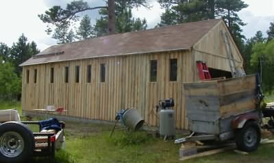 storage shed
Built this large shed (12'X36') to store the wood I'm cutting for my cabin.  As I can only saw for 4 week/summer, I figure it will take me 3 summers to cut the cabin out.
Keywords: Shed
