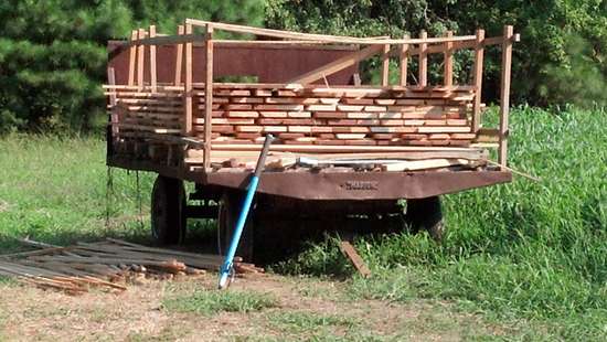 red oak
Logrite 60" cant hook leaning against a wagon loaded with lumber


