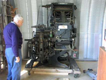 Model 31 Linotype
My father in law looking at the Model 31 Linotype. This machine uses hot lead and brass mats (type molds) to make lines of type. Built in Dec 1941 it was in the newspaper in Berwick, PA. I moved it from PA to NY then to VA.
