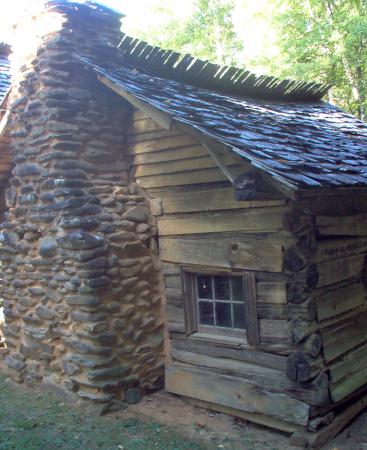 historic cabin and shake shingle roof
