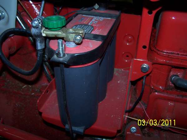 55 Ford 960 tractor with new Optima 6V gel cell battery
