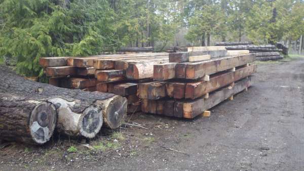 Stack of old growth beams

