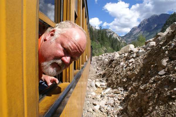 Grey beard riding that train
