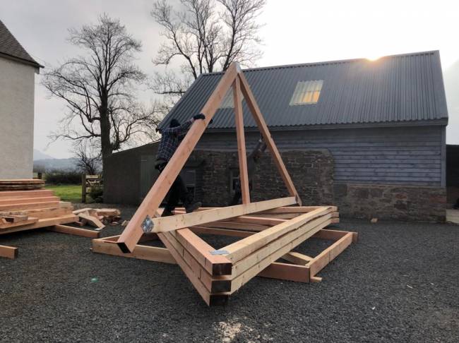 Barn roof trusses
Roof trusses made from Scots Pine. Milled on Site

